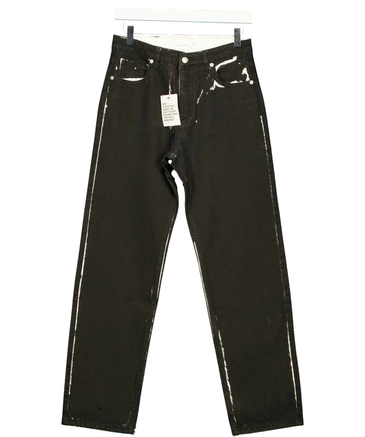 TOPSHOP Black coated black mid rise Runway jeans in white, size W26 — front