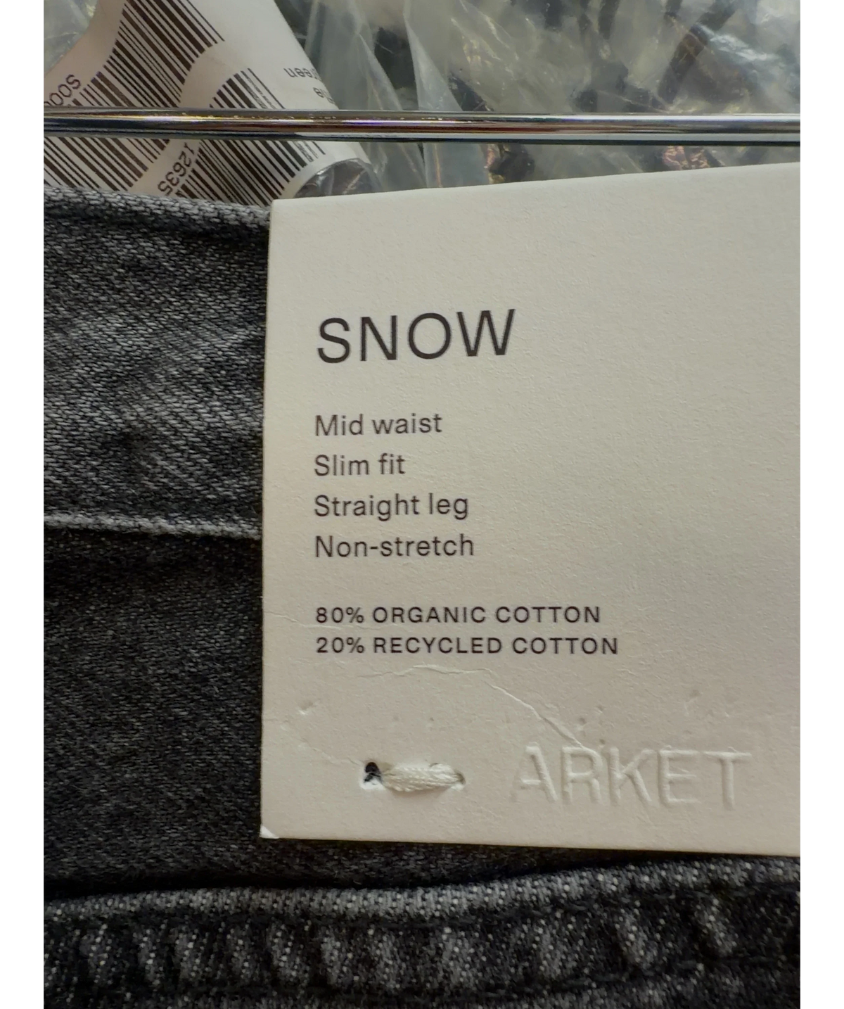 ARKET Grey Straight Leg denim, size W27 — label