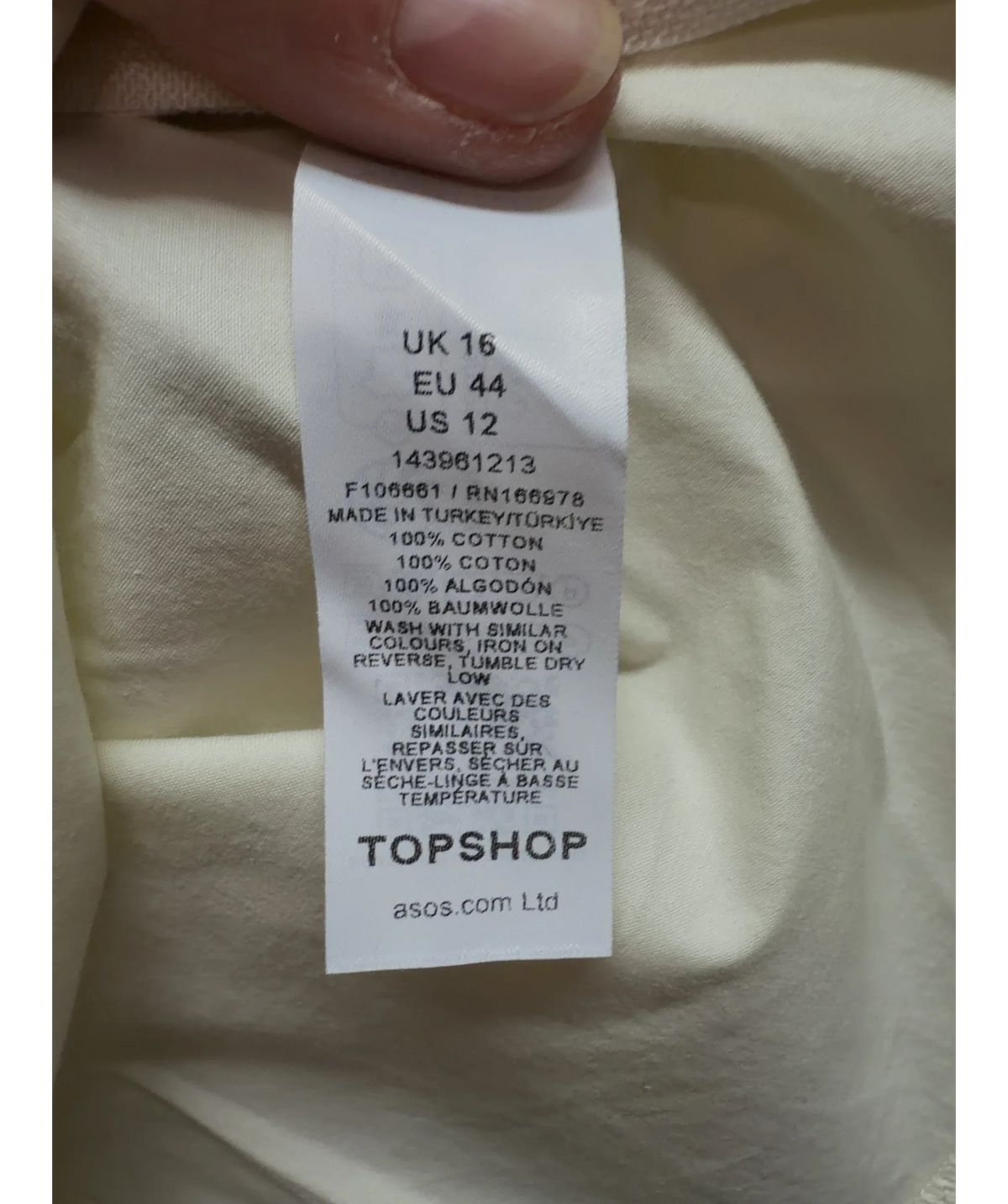 TOPSHOP Cream Colour, size UK 16 — label