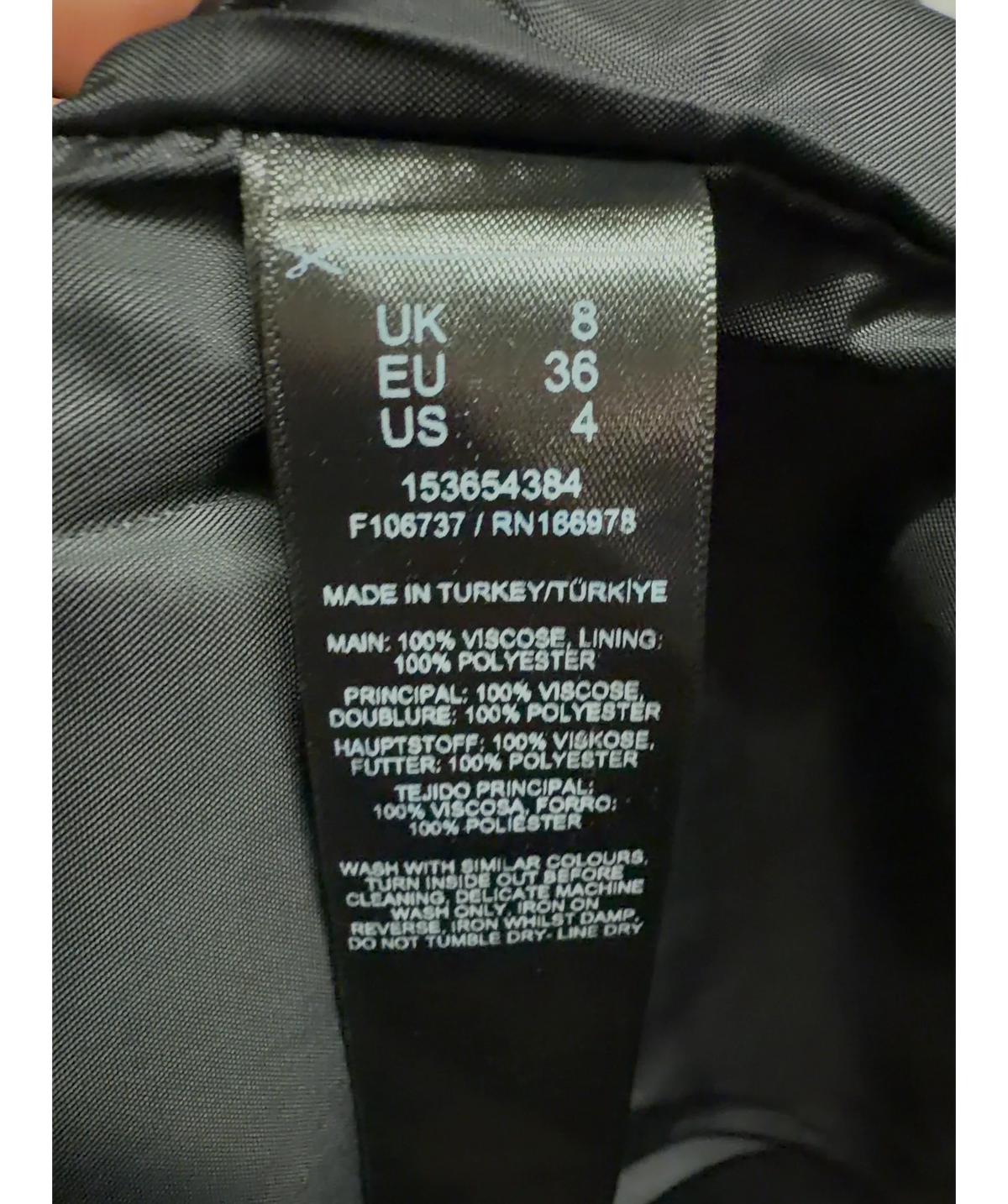 ASOS Black Colour, size UK 8 — care label