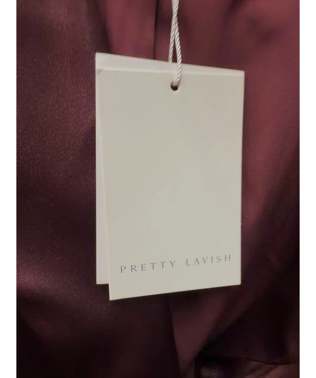 PRETTY LAVISH burgundy Beck Satin Oversized Dad Blazer, size UK 16 — detail