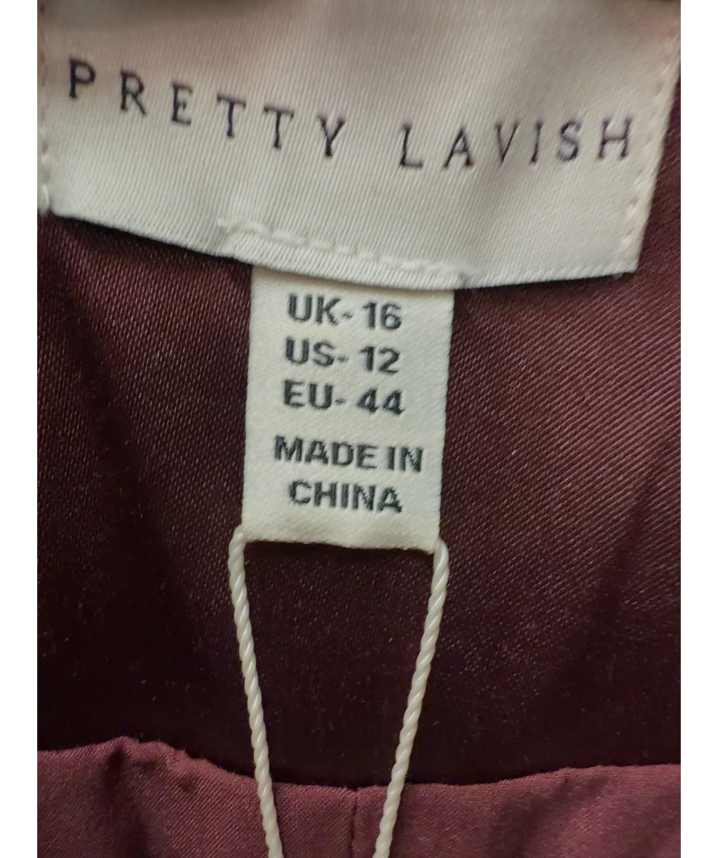 PRETTY LAVISH burgundy Beck Satin Oversized Dad Blazer, size UK 16 — care label