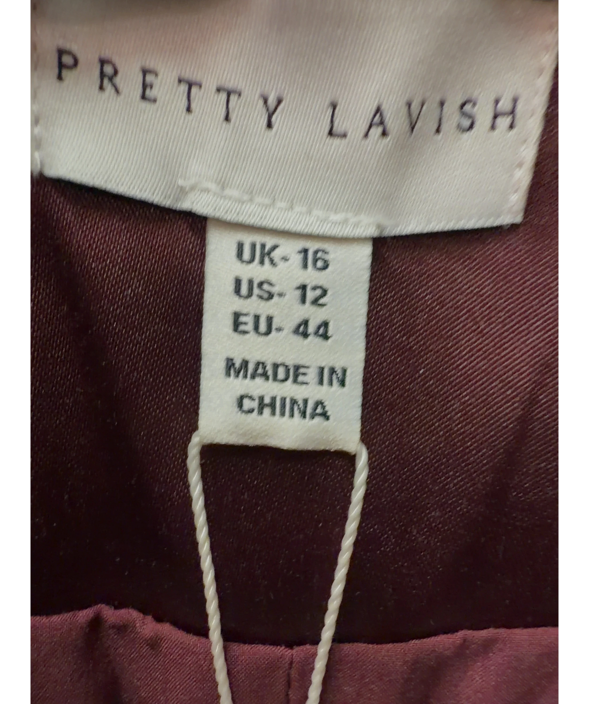 PRETTY LAVISH burgundy Beck Satin Oversized Dad Blazer, size UK 16 — care label