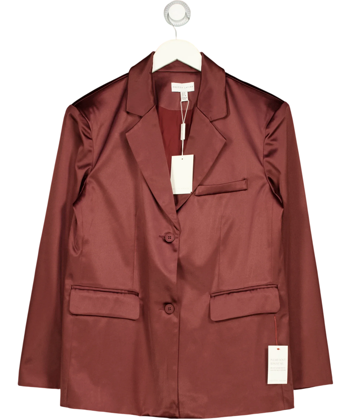 PRETTY LAVISH burgundy Beck Satin Oversized Dad Blazer, size UK 16 — front