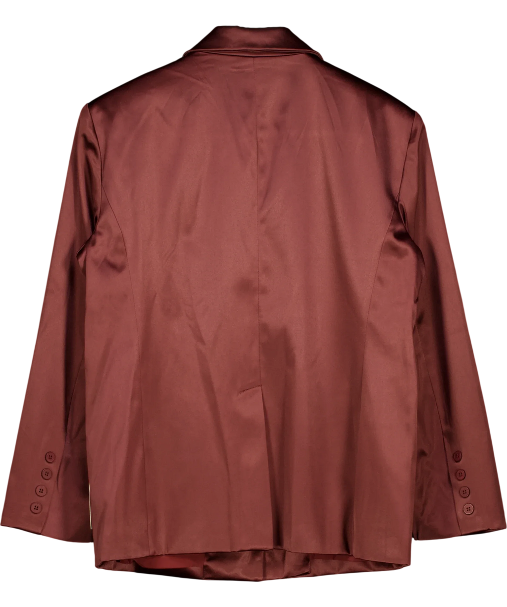 PRETTY LAVISH burgundy Beck Satin Oversized Dad Blazer, size UK 16 — back