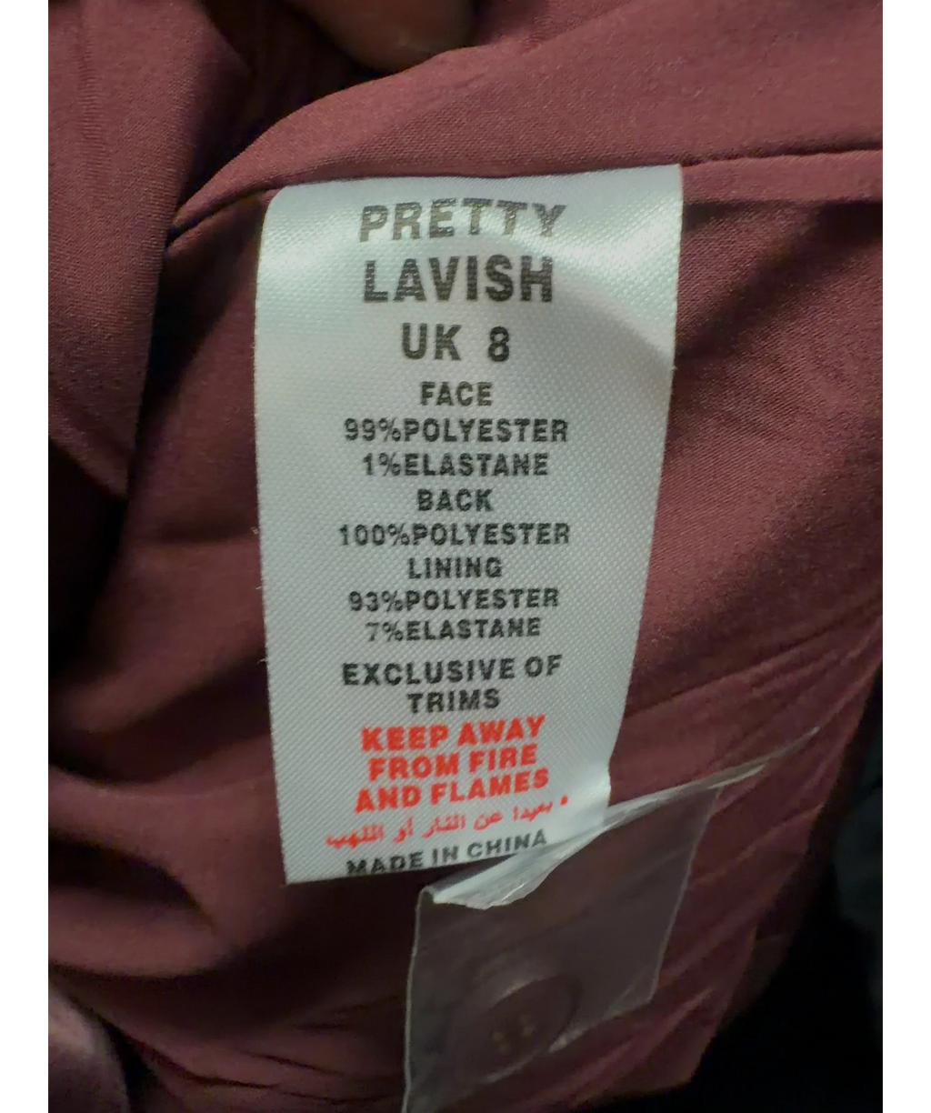 PRETTY LAVISH burgundy Beck Satin Oversized Dad Blazer, size UK 8 — label