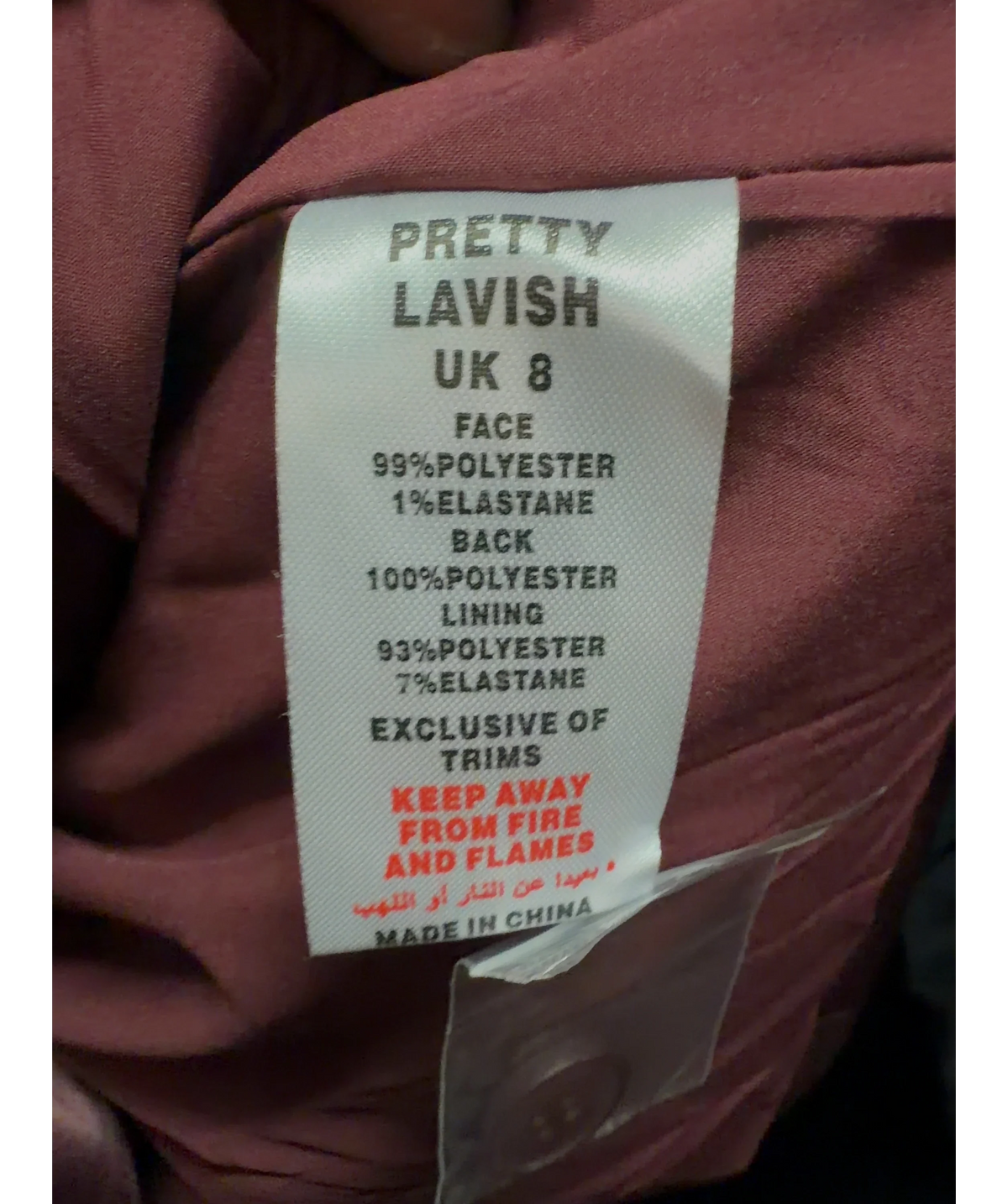 PRETTY LAVISH burgundy Beck Satin Oversized Dad Blazer, size UK 8 — label