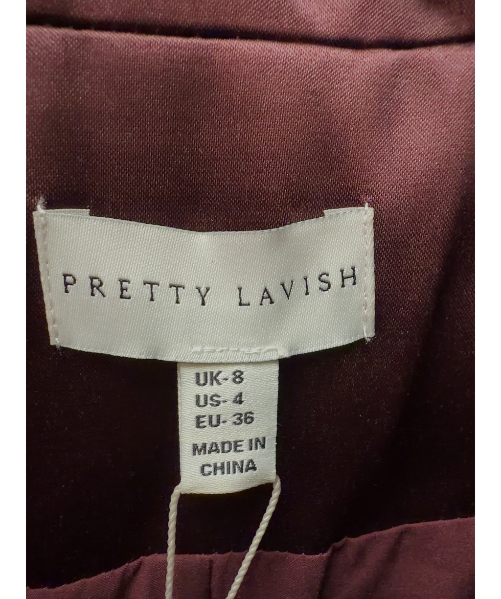 PRETTY LAVISH burgundy Beck Satin Oversized Dad Blazer, size UK 8 — care label