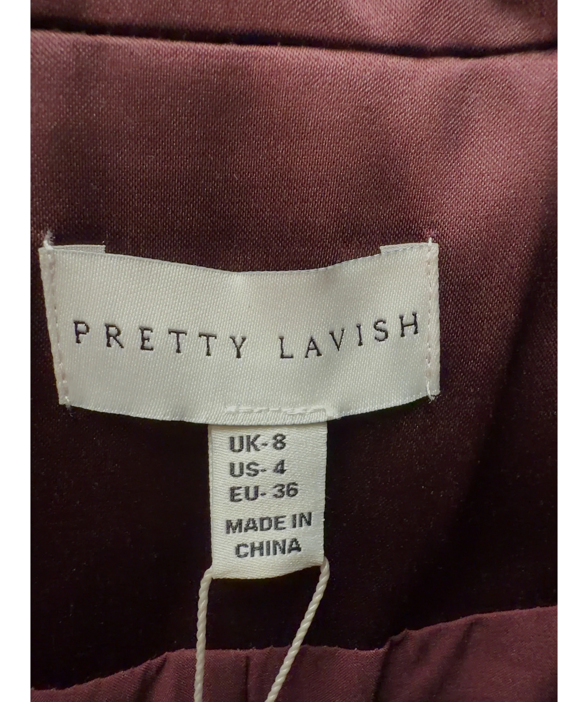 PRETTY LAVISH burgundy Beck Satin Oversized Dad Blazer, size UK 8 — care label