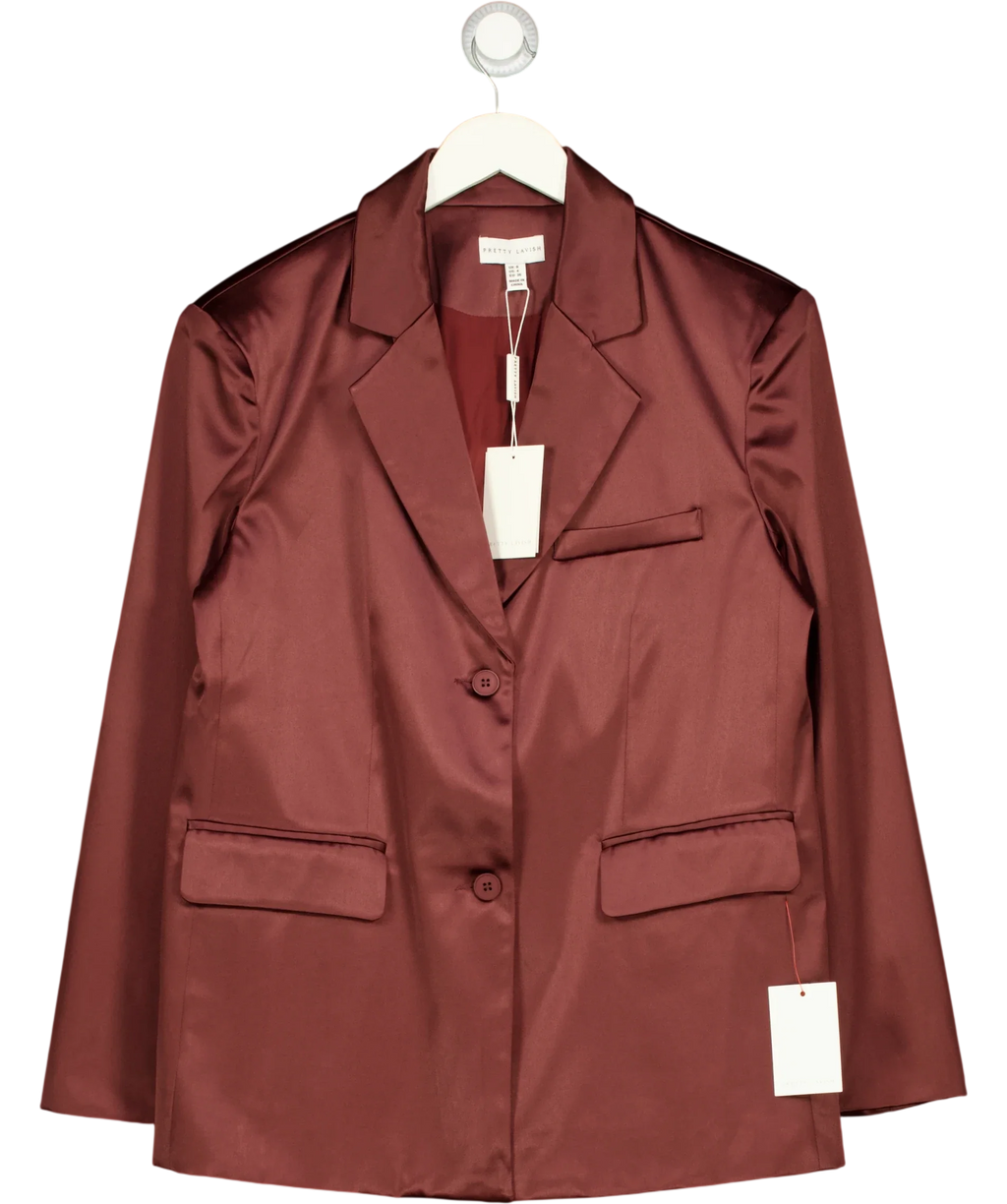 PRETTY LAVISH burgundy Beck Satin Oversized Dad Blazer, size UK 8 — front