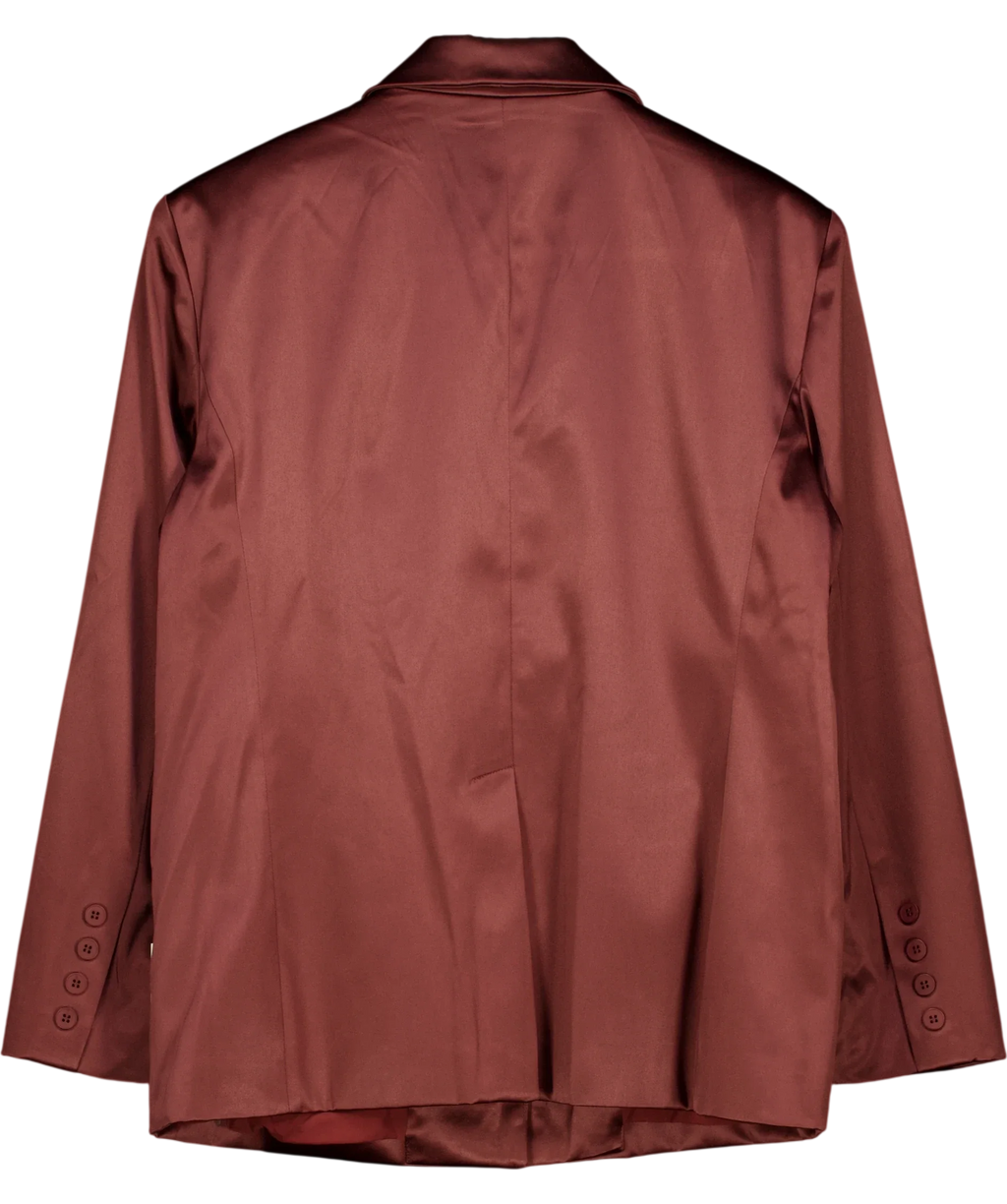 PRETTY LAVISH burgundy Beck Satin Oversized Dad Blazer, size UK 8 — back