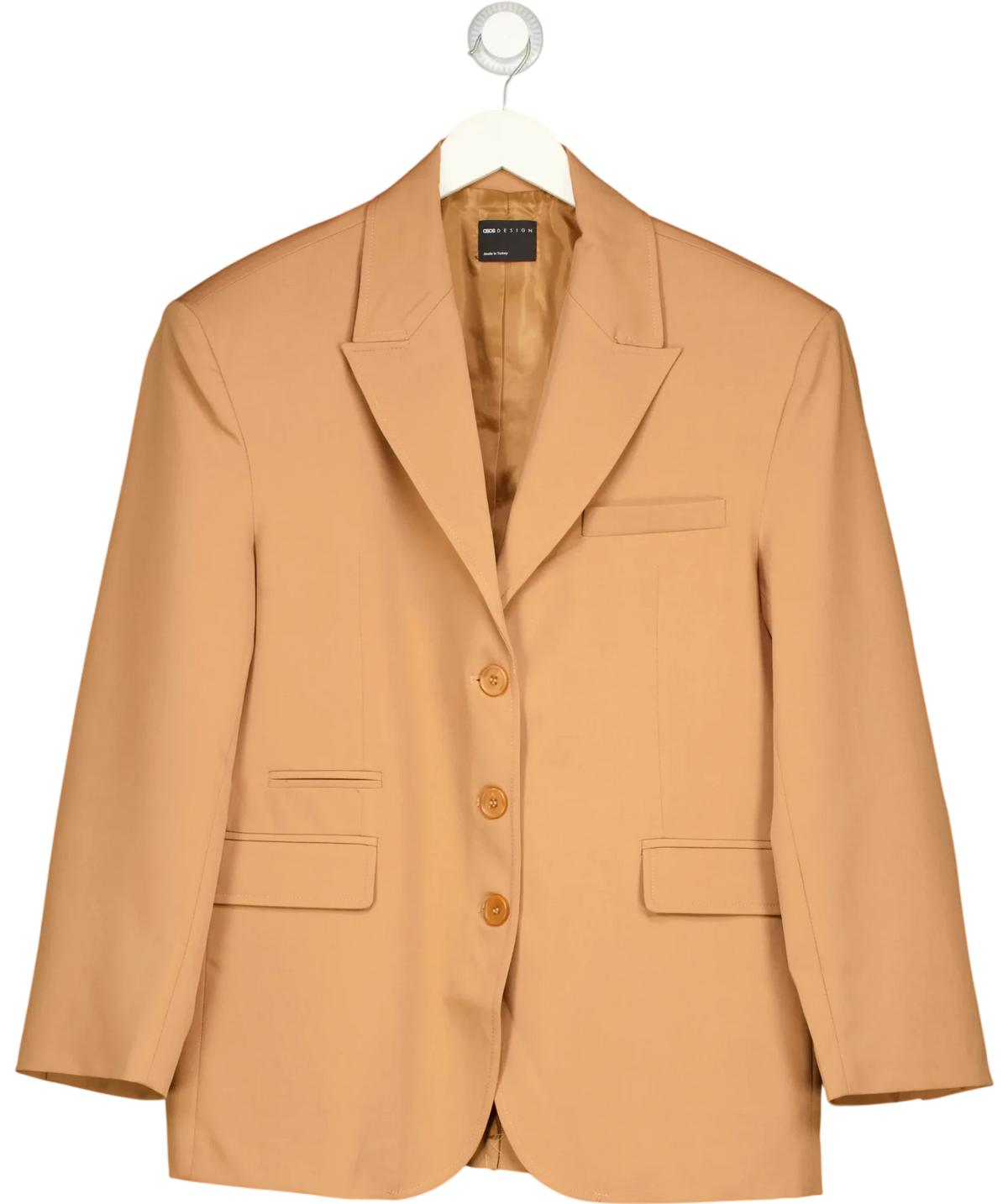 ASOS camel tailored single-breasted/three-button blazer, size UK 6-8 — front