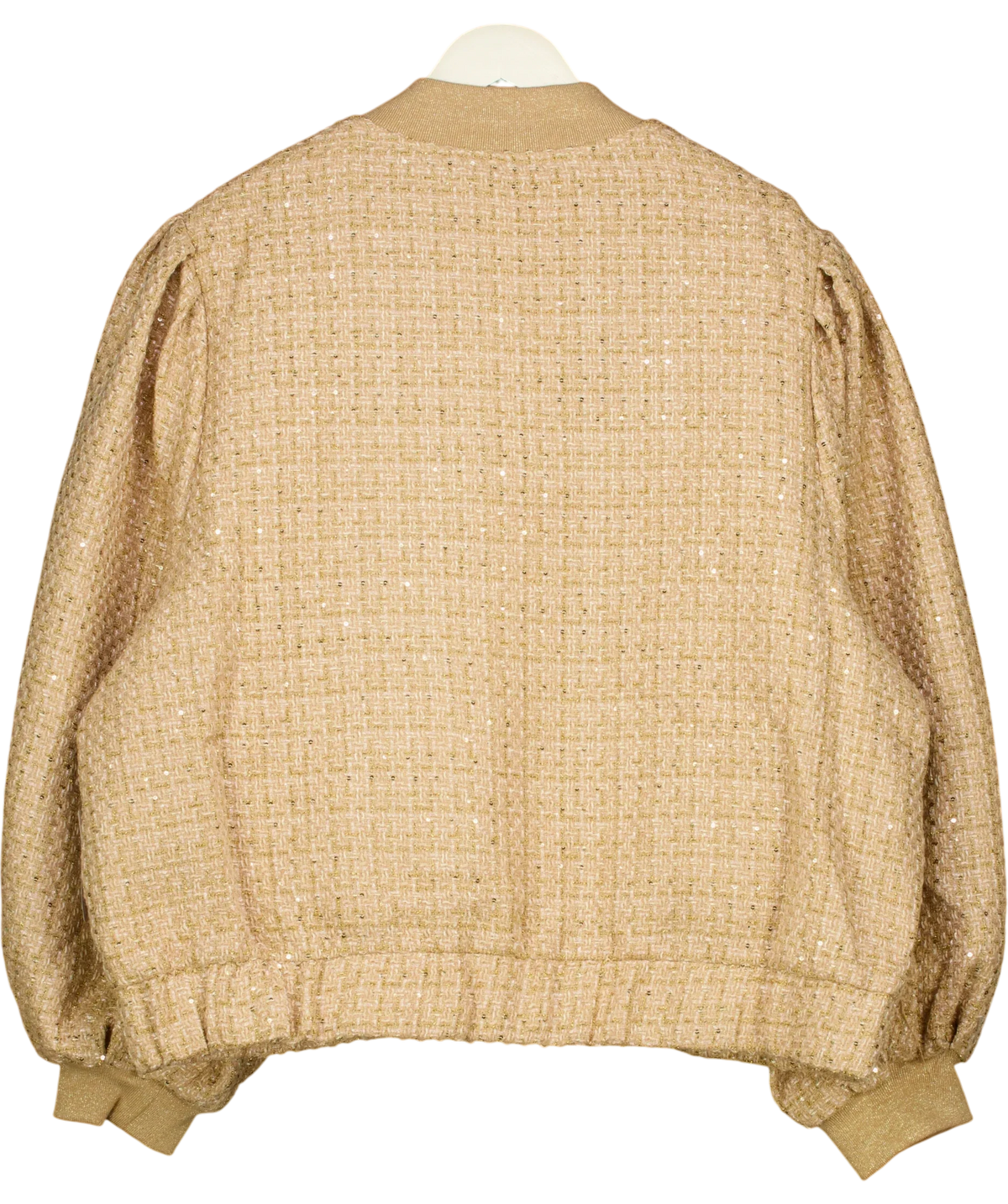 ASOS gold embellished bouclé/textured bomber jacket, size UK 20 — back