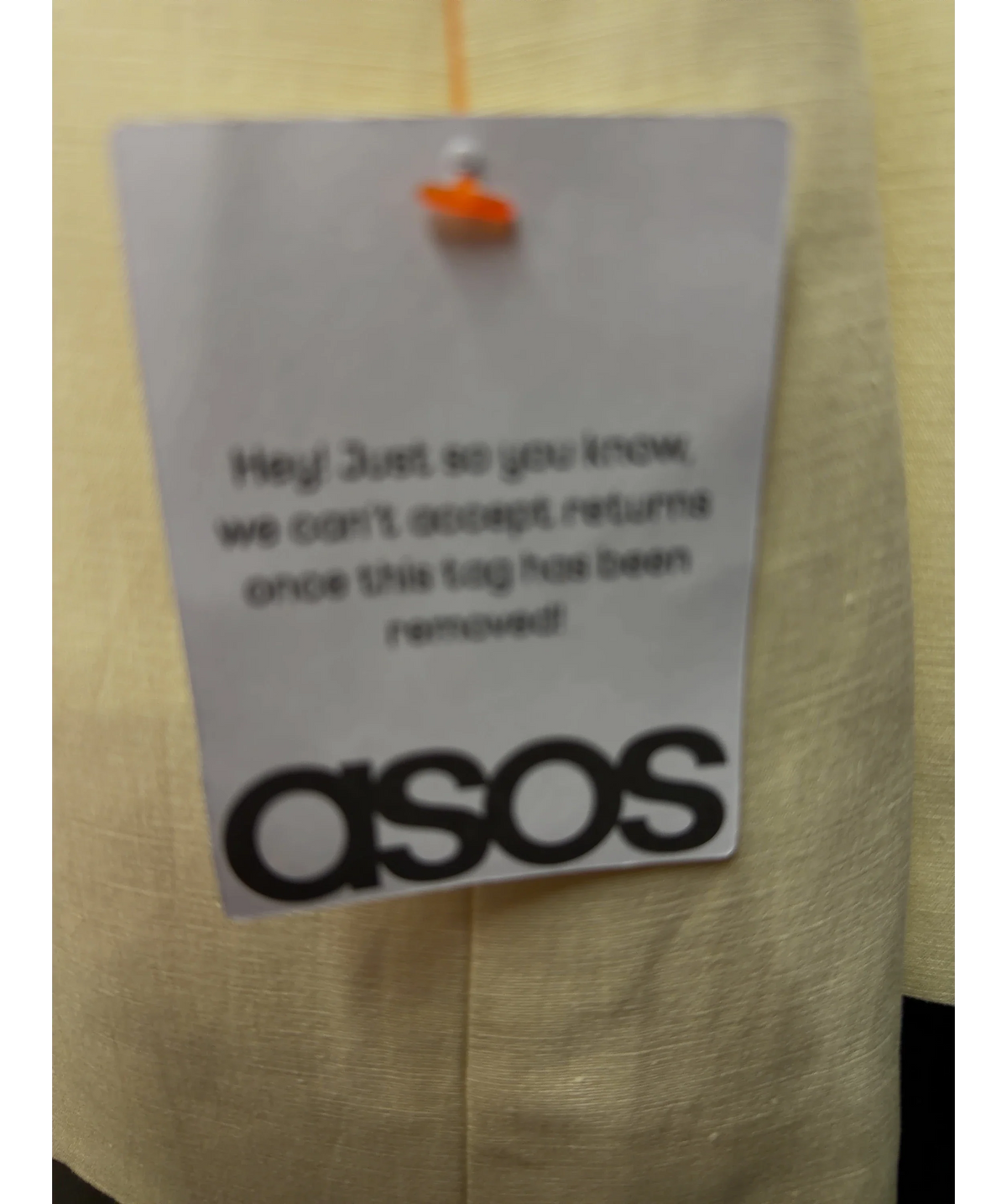 ASOS Yellow collarless blazer, size UK 10 — detail