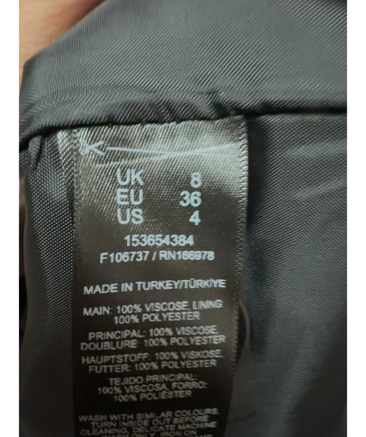 ASOS Black tailored blazer, size UK 8 — care label