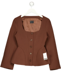 ASOS Brown square neck peplum jacket, size UK 8 — front