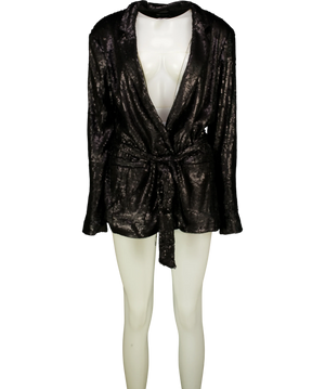 ASOS Design Sequin Tie Waist Blazer Black UK 8