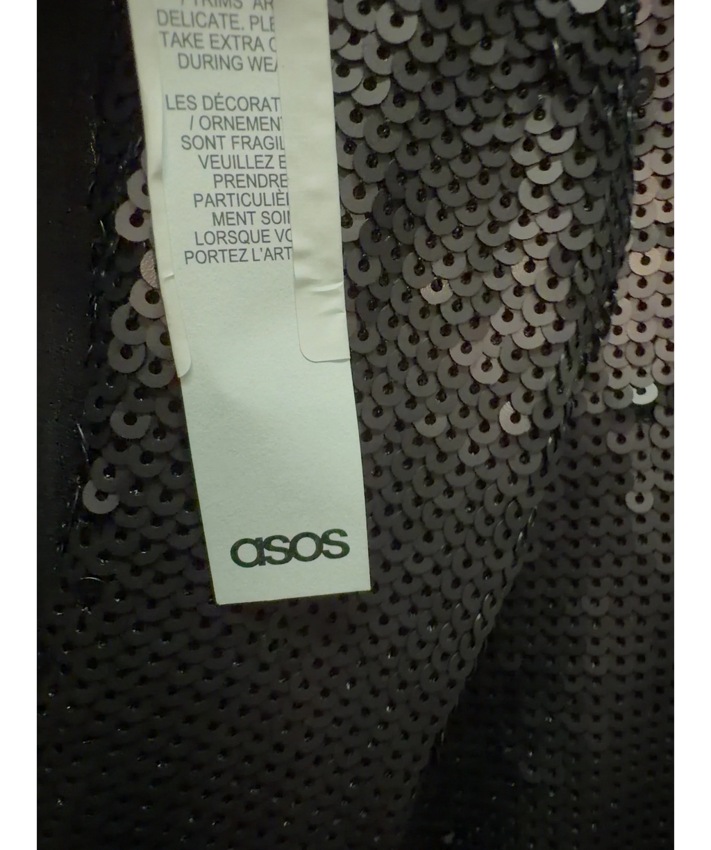 ASOS Black sequin tie waist blazer, size UK L — detail