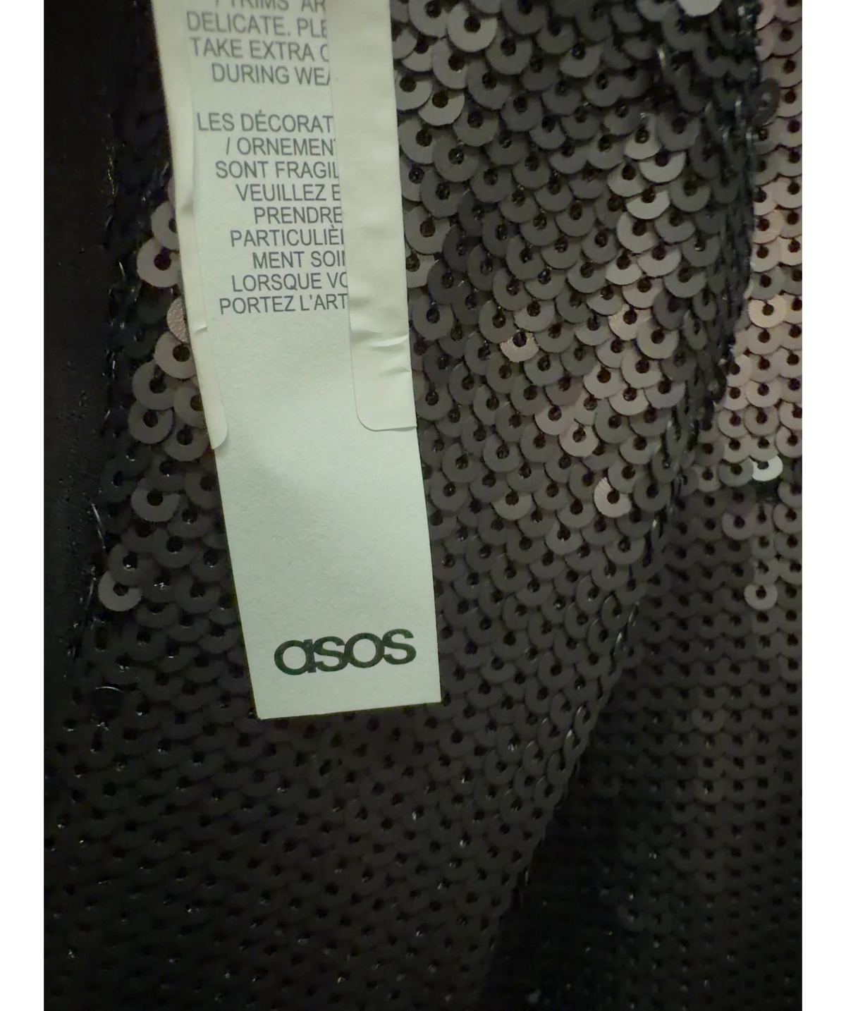 ASOS Black sequin tie waist blazer, size UK L — detail