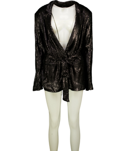ASOS Black sequin tie waist blazer, size UK L — front