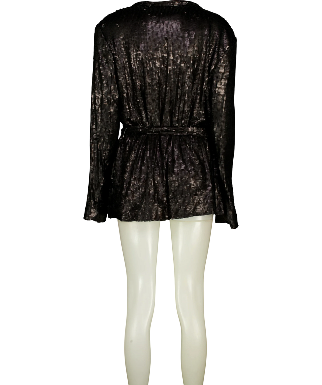 ASOS Black sequin tie waist blazer, size UK L — back