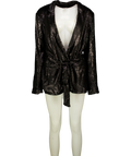ASOS Black Sequin Tie Waist Blazer, size UK 20 — front
