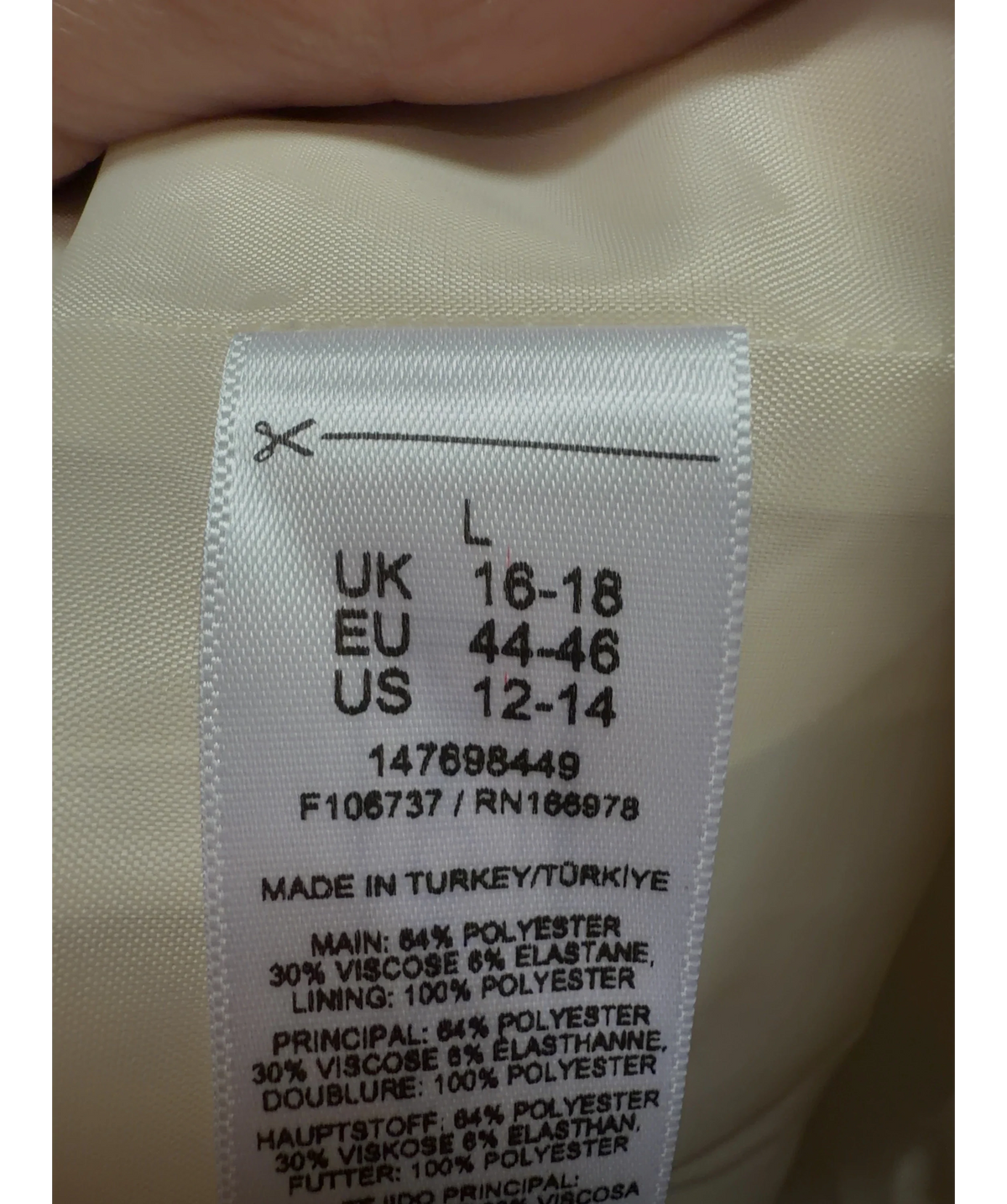 ASOS Cream cream wrap-tie oversized blazer, size UK 16 — care label