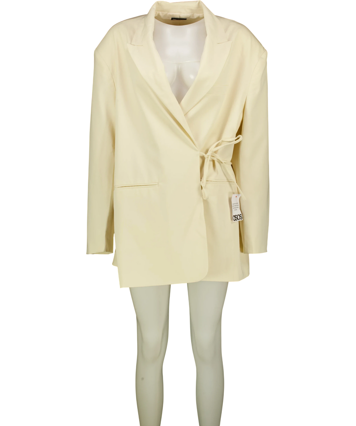 ASOS Cream cream wrap-tie oversized blazer, size UK 16 — front