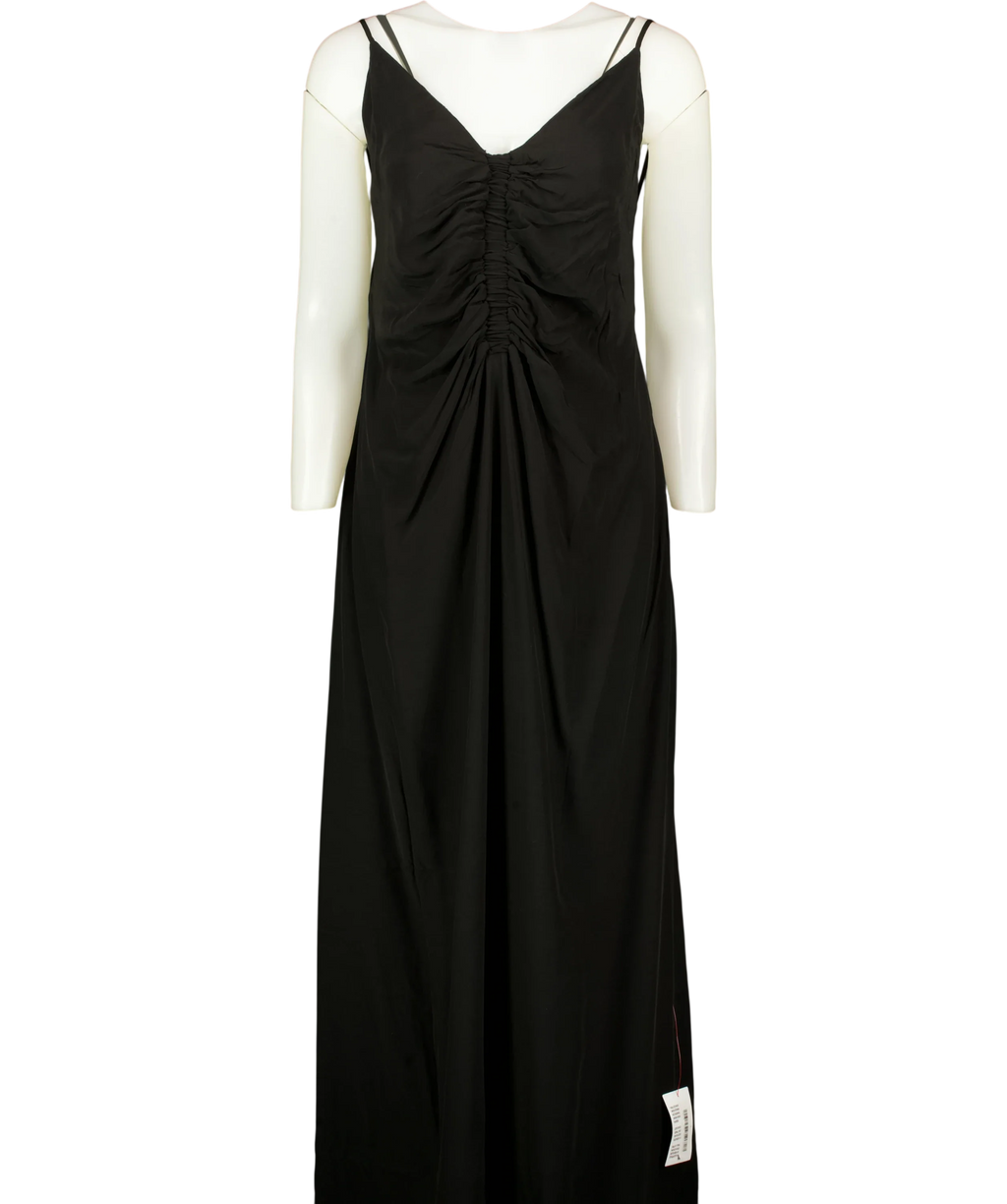 TOPSHOP Black ruched front cami maxi dress, size UK 18 — front