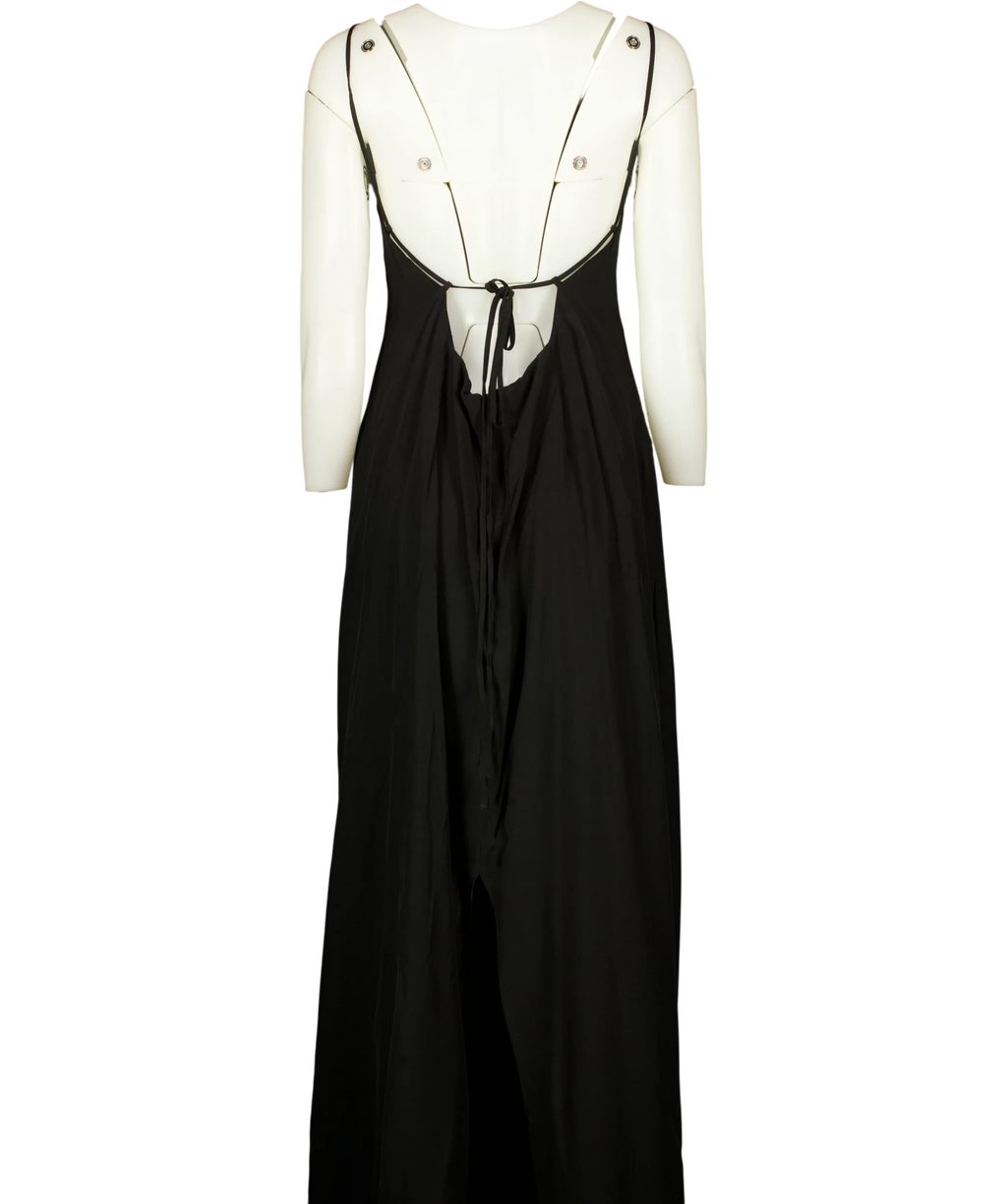 TOPSHOP Black ruched front cami maxi dress, size UK 18 — back