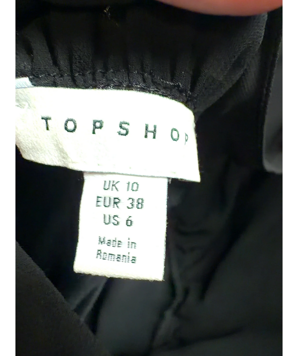 TOPSHOP Black long-sleeve velvet and chiffon mix mini dress, size UK 10 — detail