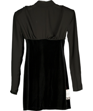 Topshop Long-Sleeve Velvet And  Sheer Chiffon Mix Mini Dress Black UK 10