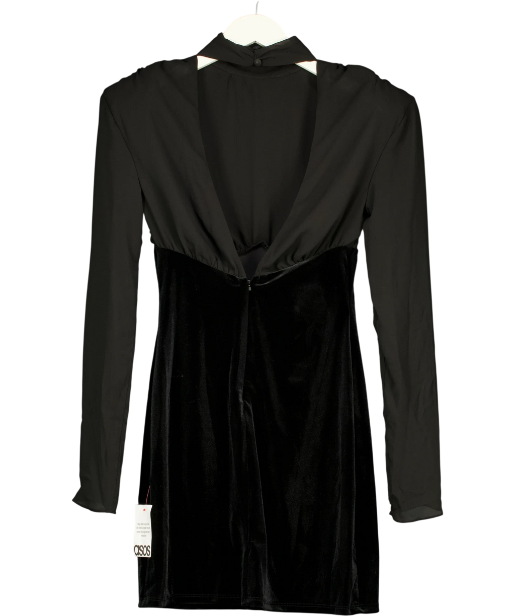 TOPSHOP Black long-sleeve velvet and chiffon mix mini dress, size UK 10 — back