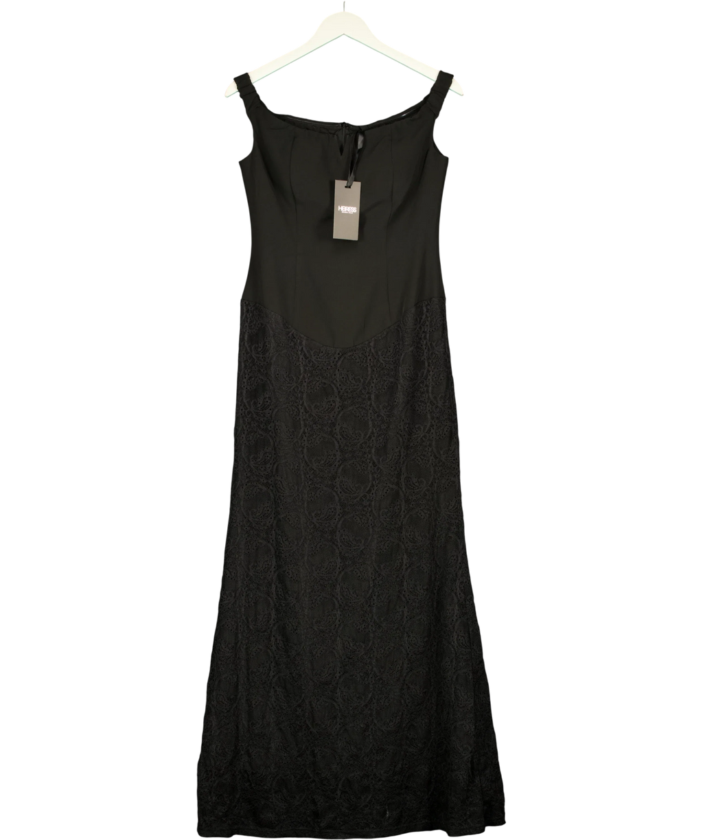 HEIRESS BEVERLY HILLS Black Black Lace Long Dress, size UK S — front