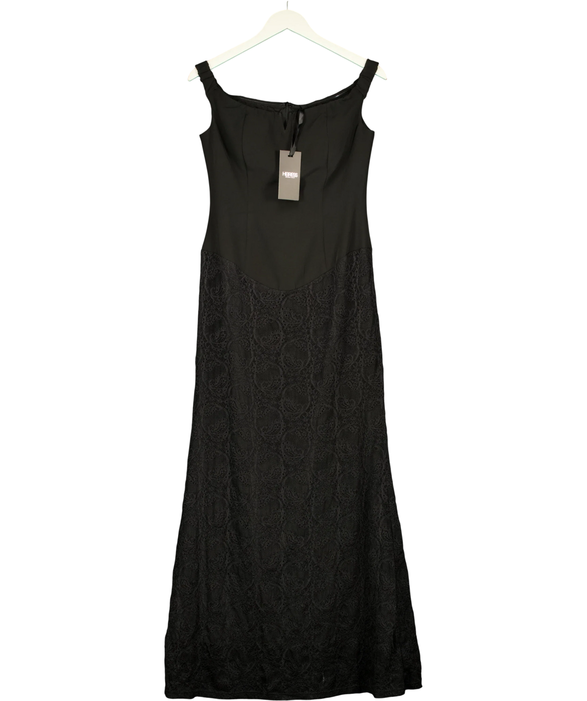 HEIRESS BEVERLY HILLS Black Black Lace Long Dress, size UK S — front