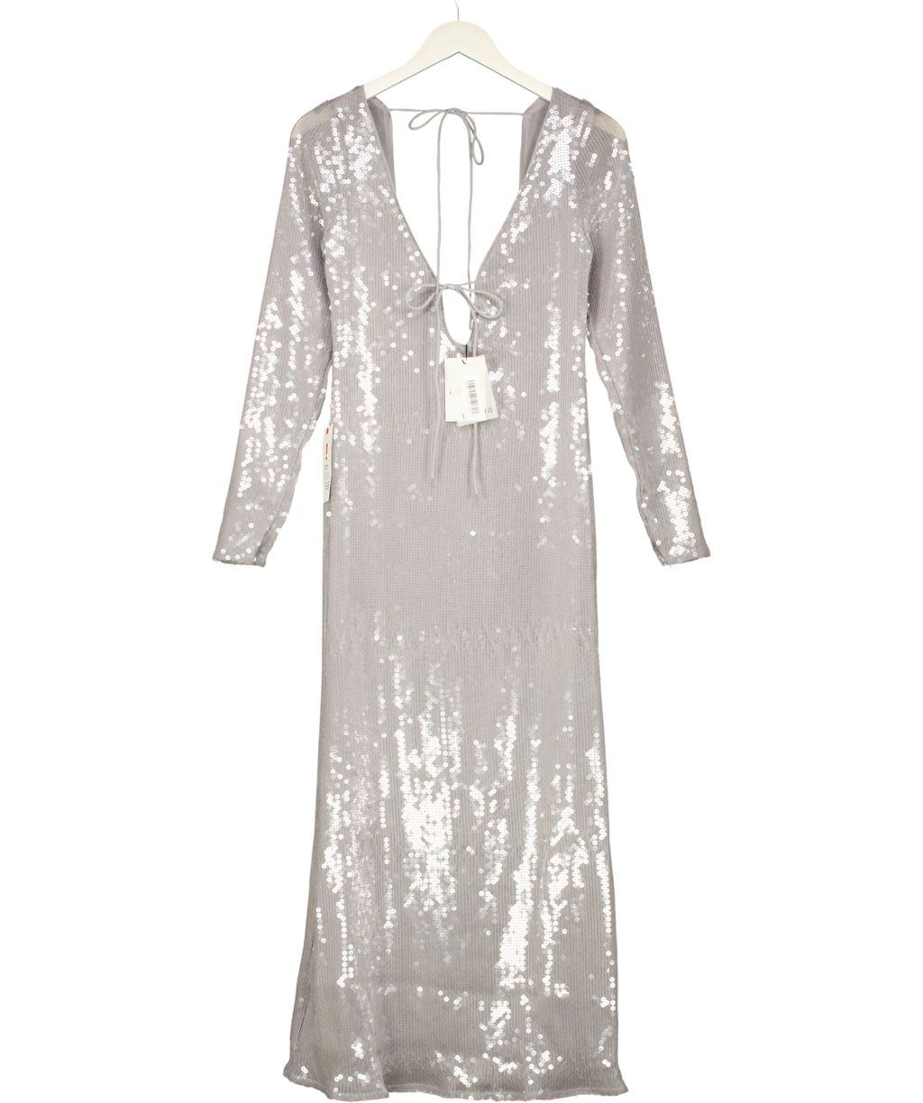 Bardot silver Verona Sequin Maxi/Midi Dress, size UK 16 — front