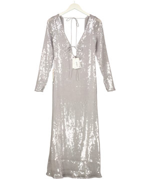 Bardot Verona Sequin Maxi/Midi Dress Grey Metallic UK 16