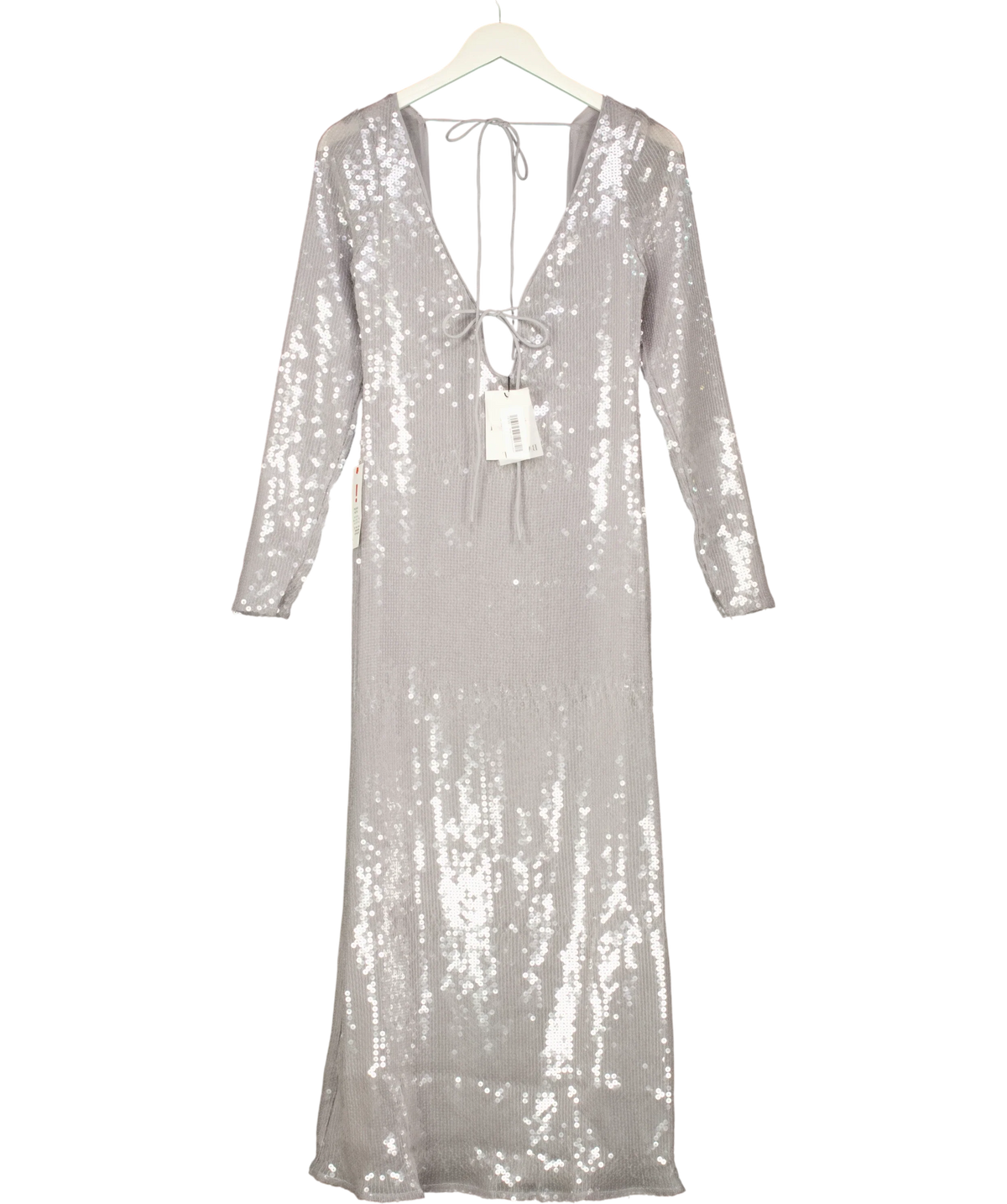 Bardot silver Verona Sequin Maxi/Midi Dress, size UK 16 — front