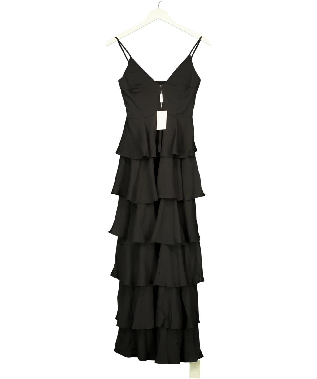 PRETTY LAVISH Black Lissy Ruffle Textured Maxi Dress, size UK 6 — front