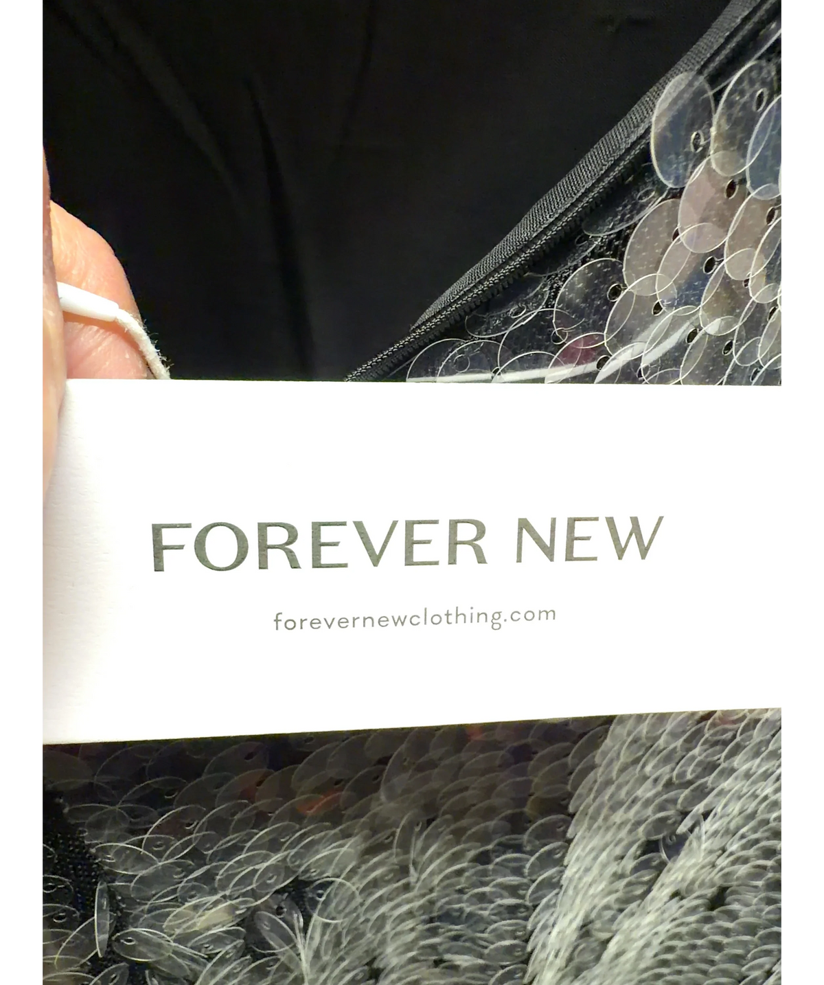 FOREVER NEW silver Corey Sequin Slip Dress, size UK 8 — detail