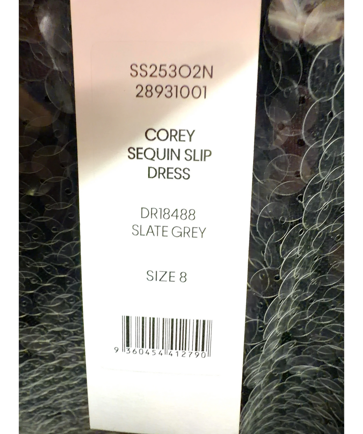 FOREVER NEW silver Corey Sequin Slip Dress, size UK 8 — care label