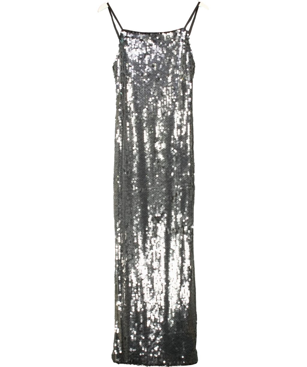 FOREVER NEW silver Corey Sequin Slip Dress, size UK 8 — front