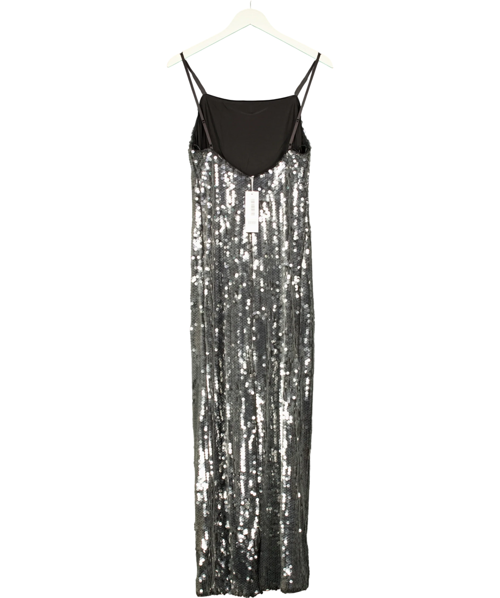 FOREVER NEW silver Corey Sequin Slip Dress, size UK 8 — back