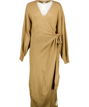 Pretty Lavish Camel Beau Knit Wrap Midi Dress UK XL