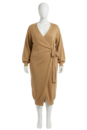 Pretty Lavish Soft Brown Knit Wrap Midaxi Dress UK XL