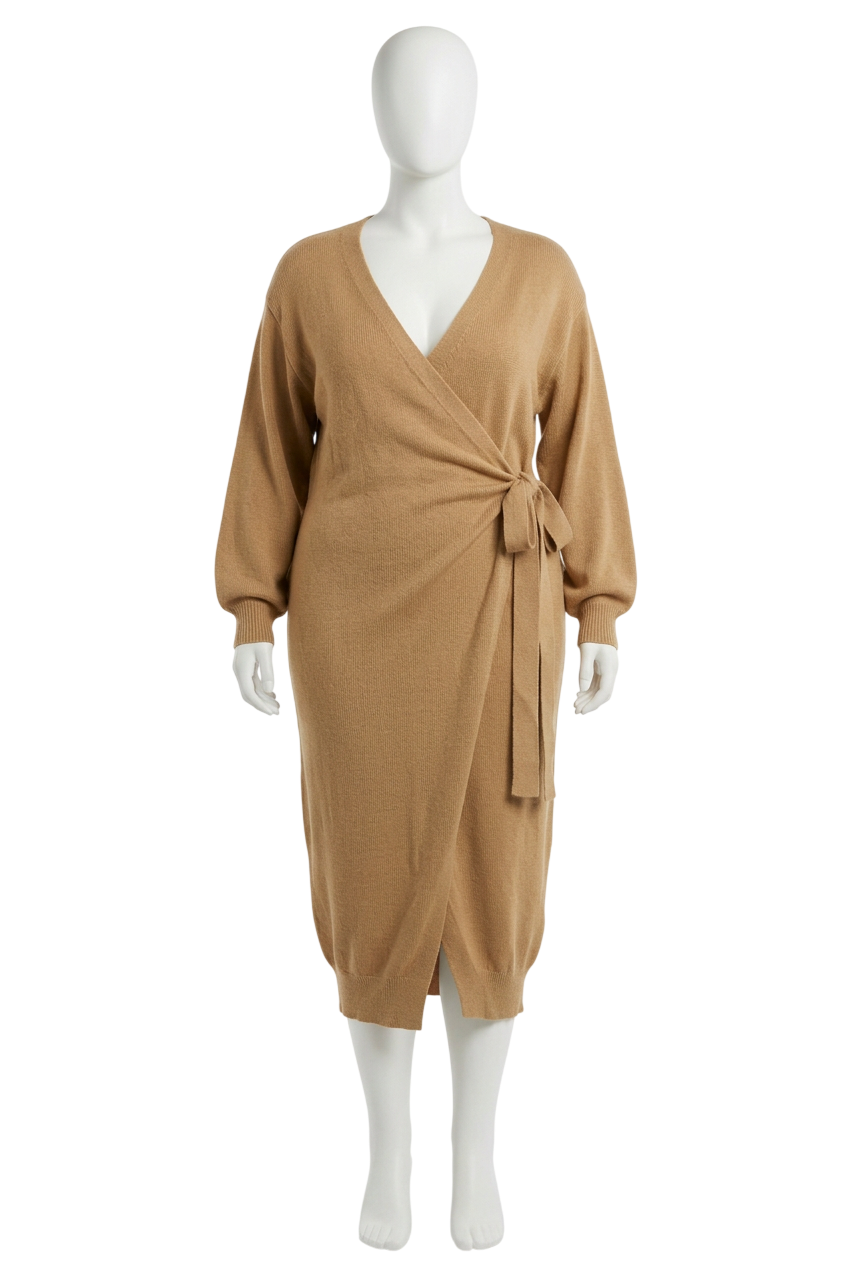 Pretty Lavish Soft Brown Knit Wrap Midaxi Dress UK XL