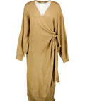 PRETTY LAVISH Beige Beau wrap knit midaxi dress, size UK XXL — front