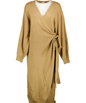 Pretty Lavish Beau Wrap Knit Midaxi Dress Beige UK XXL