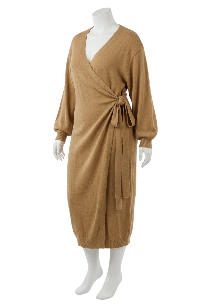 Pretty Lavish Beige Wrap Knit Maxi Dress UK XXL