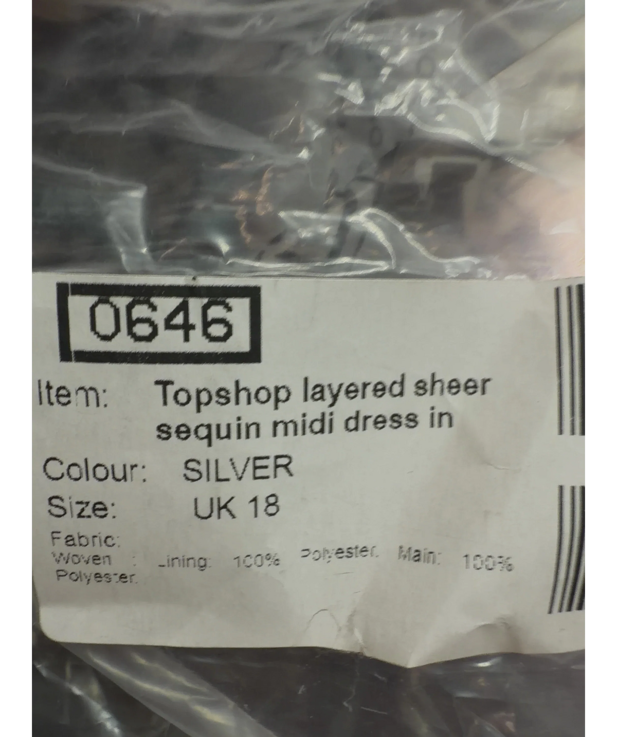 TOPSHOP Metallic layered sheer sequin midi dress, size UK 18 — label